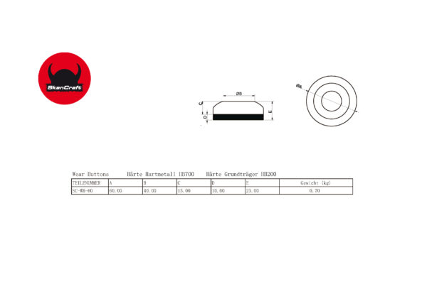 Verschleiß / Wear Button 60 mm mit Hartmetallauftragung (HB700) – Bild 2